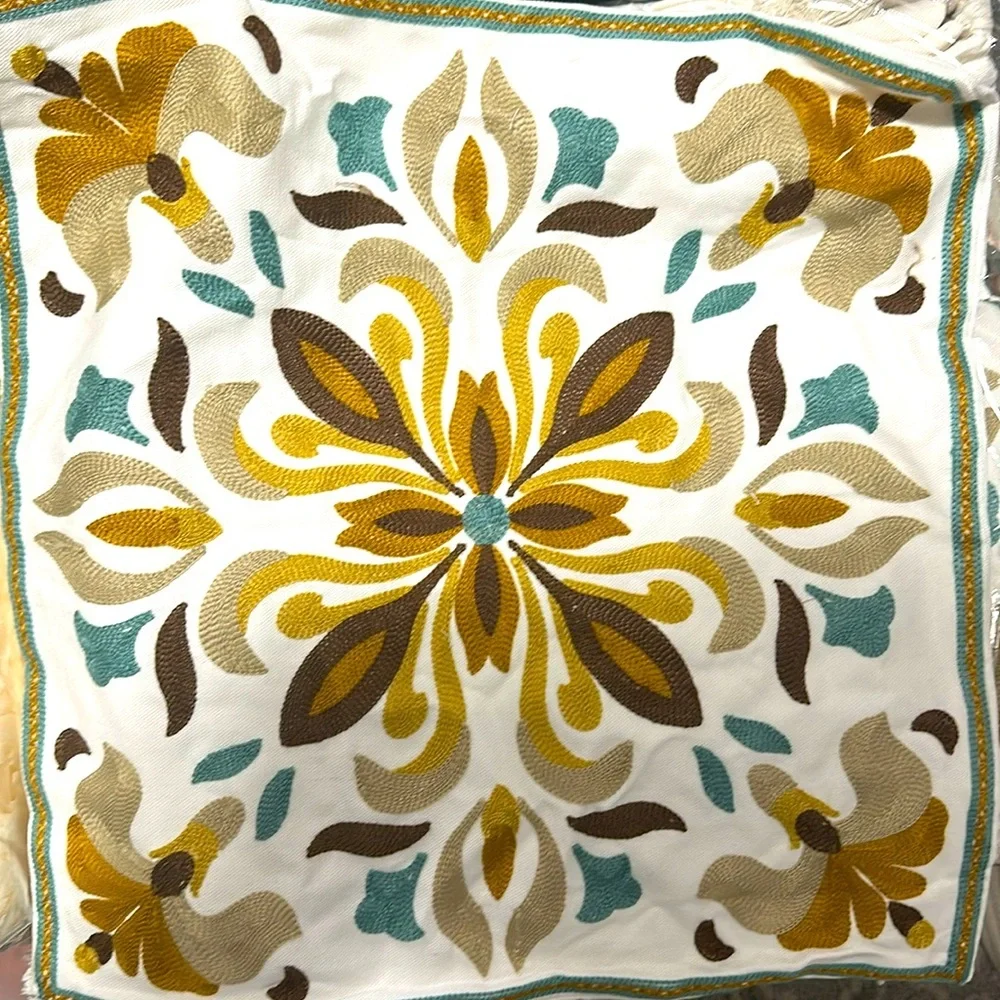 Set of Embroidered Floral Throw Pillow Cases - Multicolor Brown